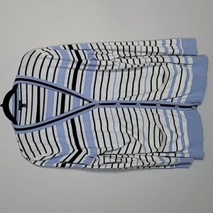 Talbots Women Striped Button Up Cardigan Size XL Knit Blue White Coastal Knit